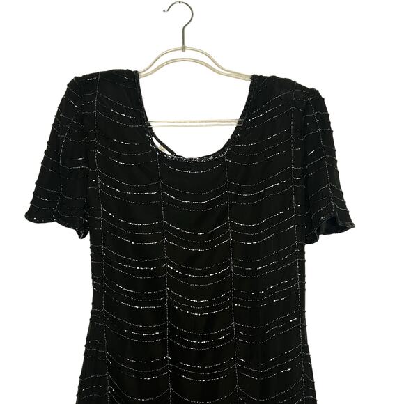 SCALA Beaded Mini Sheath Dress Scoop Neck Embellished 100% Silk Black Size Large - Picture 5 of 13